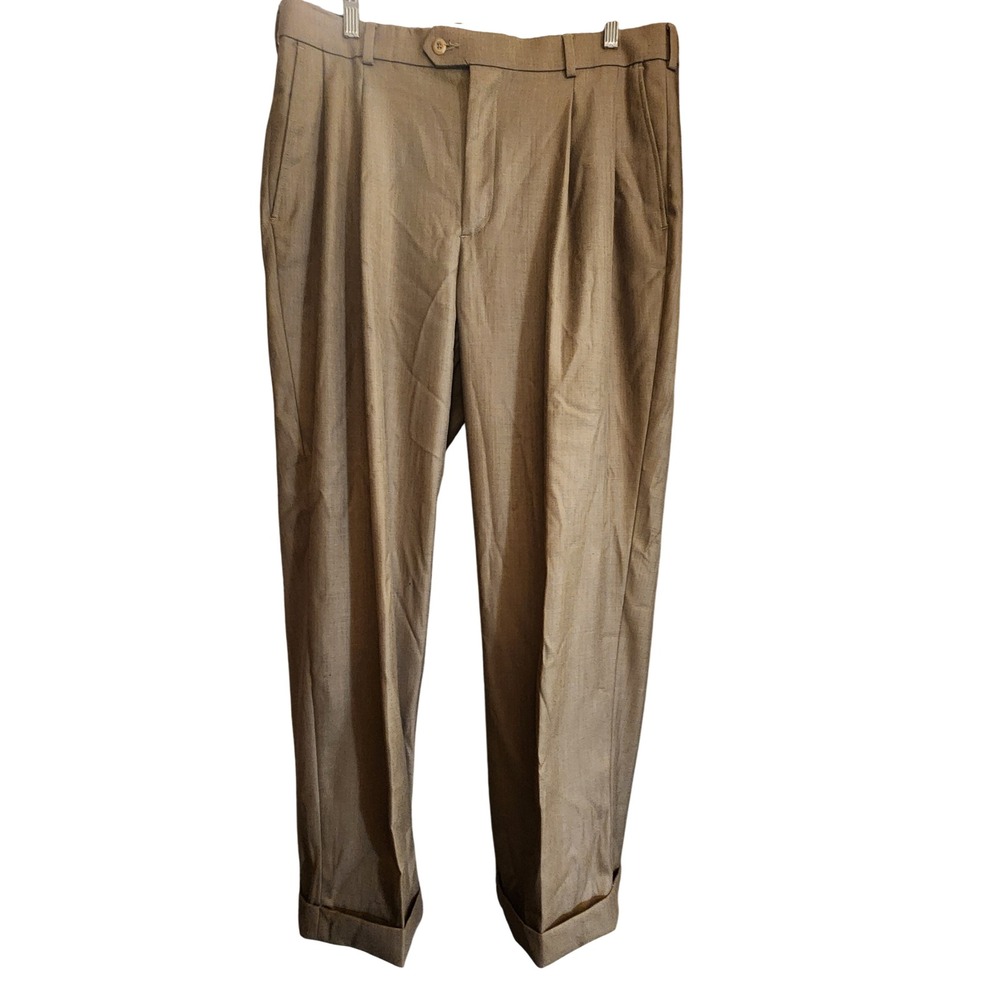 Stafford Dress Pants Mens 36x30 Brown Excellent Pleated Cuffed Classic Fit